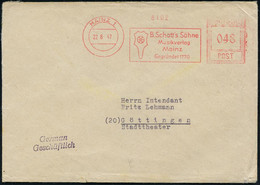 MAINZ 1/ B.Schott's Söhne/ Musikverlag/ ..Gegründet 1770 1947 (22.8.) Seltener AFS-Typ "Hochrechteck" (Logo) Rs. Abs.-Vo - Música