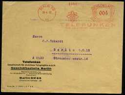 BERLIN SW/ 68/ TELEFUNKEN/ DIE DEUTSCHE WELTMARKE 1933 (28.4.) AFS (Firmen-Logo) Firmen-Bf. (links Oben Kl. Kerbe) + Inh - Música