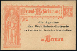 Bremen 1899 "Privat-Beförderung" Orts-P. 3 Pf. Orange: Bremer Roland + Zudruck: Agentur Der Wohlfahrts-Lotterie Zu Zweck - Musique