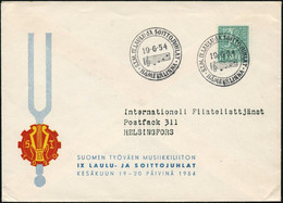 FINNLAND 1954 (19.6.) SSt: HÄMEENLINNA/IX. LAULU JA SOITTOJULAT = Notenzeile , Klar Gest. Musikfest-SU.: Stimmgabel  - K - Musica