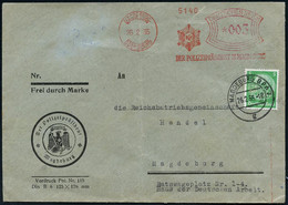 MAGDEBURG-/ SUDENBURG/ DER POLIZEIPRÄSIDENT.. 1935 (26.2.) AFS 003 Pf. (Polizeistern) + Zusatz-Frankatur 5 Pf. Hindenbur - Polizia – Gendarmeria