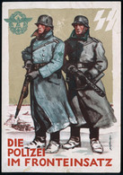 DEUTSCHES REICH 1942 (2.2.) Color-Propaganda-Ak: Tag Der Deutschen Polizei / DIE POLIZEI IM FRONTEINSATZ (SS-Runen, SD-M - Polizia – Gendarmeria