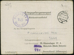 DT.BES.LITAUEN 1944 (13.4.) 2K-Steg: VILNIUS/1 Auf Kgf.-Vordr.-Falt-Bf.: M.-Stammlager IV A Hohnstein (Sächs. Schweiz) ( - Rode Kruis