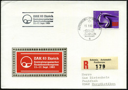 SCHWEIZ 1983 (13.9.) Amtl. HdN: Z A K 83 Zürich/Zentraleurop./Anästhesiekongress + 1K: AUTO-PA Nr.5 + Entspr. Sonder-RZ, - Medicina