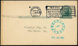 U.S.A. 1922 (Mai) MWSt: INDIANAPOLIS, IND/1/INDIANA/ HEALTH EXPOSITION/..1922 Klar Auf Bedarfs-Kt. - MEDIZINISCHE AUSSTE - Medicina