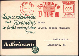 DÜREN/ 50 Jahre/ 1887-1937/ Duka 1938 (9.6.) Jubil.-AFS (Rotes Kreuz) Auf (halber) Reklame-Ak.: Baldinorum (Baldrian-Bro - Geneeskunde
