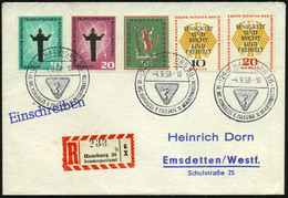 (24a) HAMBURG 36/ IX.INT.KONGRESS F.MASSAGE U.HEILGYMNASTIK 1958 (4.9.) SSt Vom Eröffnungstag (Äskulapstab Vor Sonne) 3x - Geneeskunde