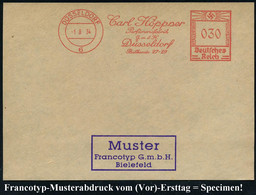 DÜSSELDORF/ 6/ Carl Höppner/ Parfümeriefabrik/ GmbH.. 1934 (1.8.) AFS-Musterabdruck Francotyp "Hakenkreuz" , Glasklar Ge - Usati