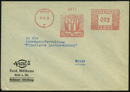 KÖLN/ 7/ 4711/ Blau-Gold 1935 (12.12.) AFS (Wappen-Logo) Vordr.-Bf.: Ferd. Mühlens..Reklame-Abteilung (Dü.E-2CEh) - KOSM - Usati