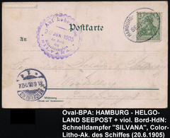 HAMBURG-HELGOLAND/ SEEPOST 1905 (20.6.) Oval-BPA Ohne Stern + Viol. Zier-HdN: Auf Hoher See/An Bord/des/ Schnelldampfers - Schiffahrt