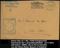 Koblenz 2 1937 (21.7.) MWSt.: KOBLENZ 2/n/Der Fernsprecher/spart Zeit U.Geld (oben Etw. Knapp Geöffnet) + Bl. Abs.-3L: K - Maritime