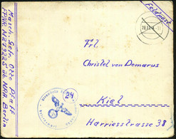 DT.BES.DÄNEMARK 1944 (28.11.) Stummer 2K-Steg = Tarnstempel + Blauer 1K-HdN.: Feldpostnr. 09555 = Sperrschule  S O N D E - Marittimi