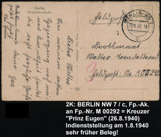 BERLIN NW7/ C 1940 (26.6.) 2K-Steg Klar Gest. Feldpost-Ak. (Deutschlandhalle)  A N  Feldpost-Nr. M 00292 = Schwerer Kreu - Maritiem