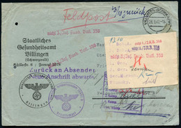 VILLINGEN (SCHWARZW)/ H 1942 (26.9.) 2K-Steg Auf Dienst-Bf.: Staatl. Gesundheitsamt Als Feldpost-Bf. (kleine Akten-Lochu - Maritiem