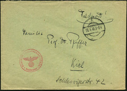 DEUTSCHES REICH /  DÄNEMARK 1940 (29.4.) Stumme 1K-Brücke = Tarnstempel + Roter 1K-HdN: Feldpostnr. 17684 = Linienschiff - Maritiem