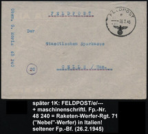 DEUTSCHES REICH 1945 (28.2.) 1K: FELDPOST/e/--- + Maschinengeschr. Abs.: Feldpost Nr. 48 240 = Werfer Rgt. 71 In Italien - Autres & Non Classés