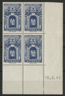 MONACO N° 183 Bloc De 4 Avec Coin Daté Du 19/08/42 Neufs Sans Charnière ** (MNH) - Unused Stamps