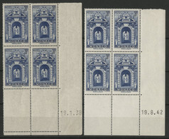 MONACO N° 183 Deux Blocs De 4 Avec Coins Datés Du 19/1/39 Et 19/8/42 Neufs Sans Charnière ** (MNH) - Nuevos