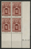 MONACO N° 171A Bloc De 4 Avec Coin Daté Du 28/9/42 Neufs Sans Charnière ** (MNH) - Unused Stamps