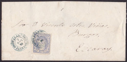 1870. ALAR A EZCARAY. 50 MILS. ULTRAMAR ED. 107 MAT. FECHADOR TIPO II ALAR/PALENCIA AZUL VERDOSO. MUY RARA ENVUELTA. - Storia Postale