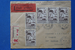 C MADAGASCAR BELLE LETTRE RARE RECOM. 1948 PAR AVION POUR RIBERAC FRANCE+ BANDE  DE 3 T.P + AFFRANCH PLAISANT - Covers & Documents