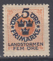 ++M1567. Sweden 1916. Landstorm. AFA 77. Michel 86. MH(*)  Hinged - Neufs