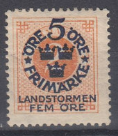 ++M1567. Sweden 1916. Landstorm. AFA 77. Michel 86. MH(*)  Hinged - Ongebruikt