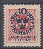 ++M1584. Sweden 1916. Landstorm. AFA 86. Michel 95. MH(*)  Hinged - Neufs