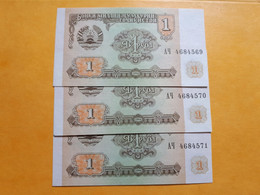 TADJIKISTAN 1 ROUBLE 1994 LOT DE 3 BILLETS NEUFS NUMEROS SE SUIVENT - Tadjikistan