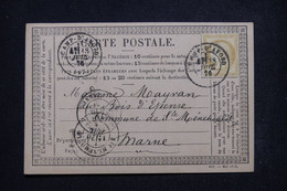 FRANCE - Carte Précurseur Du Camp D'Avord Pour Ste Menehould En 1876, Affranchissement Cérès 15ct - L 97249 - Vorläufer