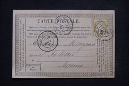 FRANCE - Carte Précurseur Du Camp D'Avord Pour Les Islettes En 1876, Affranchissement Cérès 15ct - L 97251 - Vorläufer