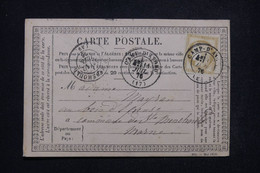 FRANCE - Carte Précurseur Du Camp D'Avord Pour Ste Menehould En 1876, Affranchissement Cérès 15ct - L 97252 - Vorläufer