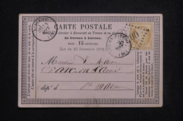 FRANCE - Carte Précurseur De Aubervive Pour Arc En Barrois En 1875, Affr. Cérès 15ct , GC 200 - L 97256 - Vorläufer