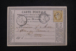 FRANCE - Carte Précurseur De Auberive Pour Arc En Barrois En 1875, Affranchissement Cérès 15ct, GC 200 - L 97259 - Vorläufer