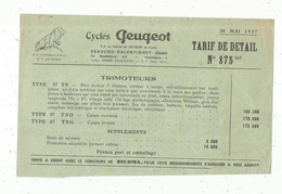 Publicité , CYCLES PEUGEOT , 25 , Beaulieu - Valentigney , 1957 , TRIPORTEURS , Tarif De Détail , Frais Fr 1.55 E - Advertising