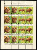 POLAND 1996 PROTECTED SPECIES EUROPEAN FEMALE & MALE BISON FIRST DAY SHEET OF USED 4 STRIPS OF 4 ENDANGERED ANIMALS - Feuilles Complètes