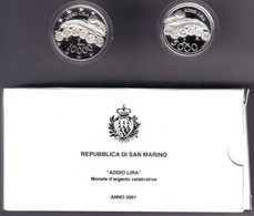 San Marino 2001 Dittico 5000 + 10000 Argento Silver Addio Alla Lira Fondo Specchio Proof - San Marino