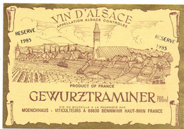 Etiket Etiquette - Vin Wijn - Alsace - Gewurztraminer - 1985 - Gewürztraminer