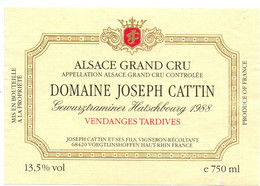 Etiket Etiquette - Vin Wijn - Alsace - Gewurztraminer - Domaine Joseph Cattin - 1988 - Gewürztraminer