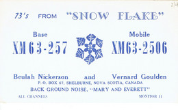 Snow Flake On Old QSL From Beulah Nickerson & Vernard Goulden, Shelburne, Nova Scotia, Canada (Aug 1967) - CB