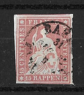 1854-1862 Helvetia (ungezähnt) → Einkreis Stempel BASEL     ►SBK-24B4.V◄ - Gebraucht