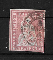 1854-1862 Helvetia (ungezähnt) → Zweikreis Stempel LAUSANNE     ►SBK-24B4.V / Bogenrandstück Oben◄ - Gebraucht