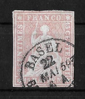 1854-1862 Helvetia (ungezähnt) → Einkreis Stempel BASEL     ►SBK-24B3.IV◄ - Gebraucht