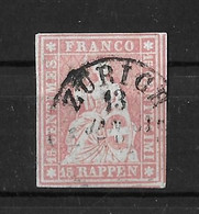 1854-1862 Helvetia (ungezähnt) → Einkreis Stempel ZÜRICH    ►SBK-24B1.II/III◄ - Gebraucht