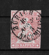 1854-1862 Helvetia (ungezähnt) → Einkreis Stempel ZÜRICH   ►SBK-24B3.IV◄ - Gebraucht