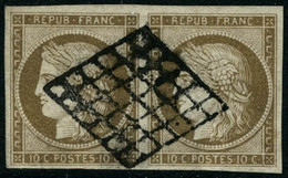 Oblit. N°1b 10c Bistre-verdâtre, Paire - TB - 1849-1850 Cérès