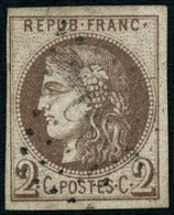 Oblit. N°40Aa 2c Chocolat, R1 Infime Pelurage Au Verso - B - 1870 Bordeaux Printing