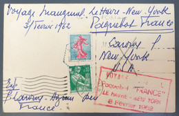 France Griffe Voyage Inaugural Paquebot "FRANCE" Le Havre New York 3.2.1962 Sur CP - (A1192) - 1961-....