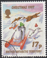 British Antarctic Territory 1997 Used Sc #249 17p Penguins Sledding Christmas - Oblitérés