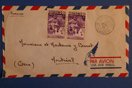 S1 COMORES BELLE LETTRE 1952 PAR AVION PETIT BUREAU MUTSAMUDU AUJOUAN POUR MONTREAL + PAIRE DE N°6 + AFFRANCH PLAISANT - Briefe U. Dokumente